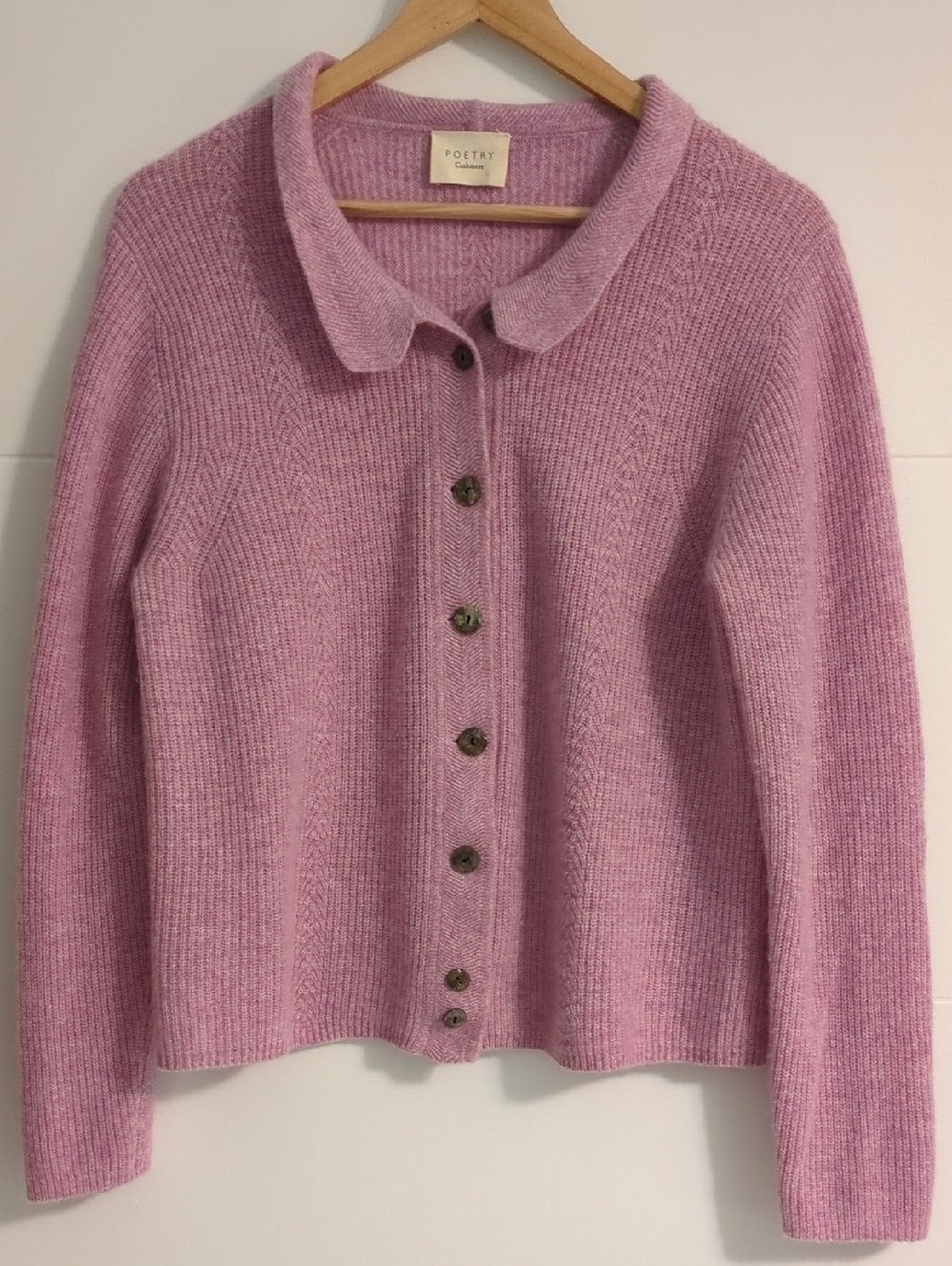 Poetry Pink Collared Button-Up Women's Cashmere Feminine Cardigan Sz 10 Luxury